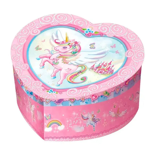 Pecoware Heart Shape Unicorn Printed Musical Jewelry Box