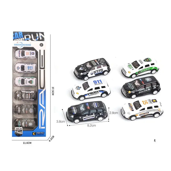 Police Pull Back Alloy Car - 6 Pcs