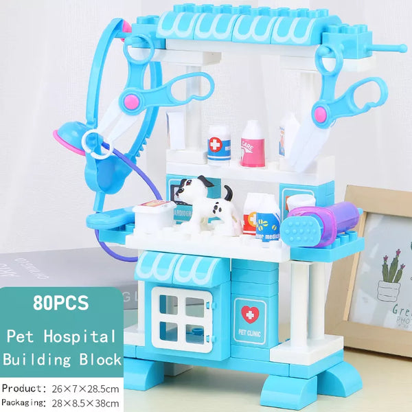 Eco-friendly ABS educational building blocks toy Multi-purpose pet hospital Pretend Play Doctor Toys building blocks