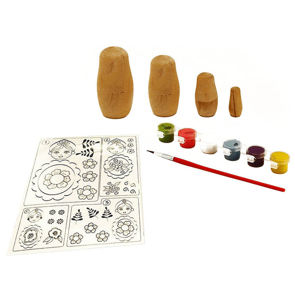 Amav Wooden Russian Nesting Dolls Babushka Painting Craft Kit - 4 Dolls