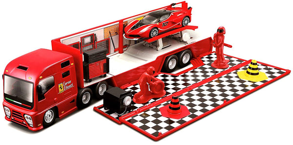 Bburago Die Cast Ferrari Race & Play Racing Hauler 1:43 Scale Assorted Pack of 1 - Red