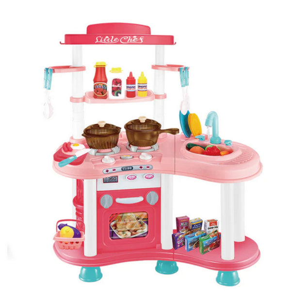 Kitchen Toy with Faucet Water Steam for Kids with Kitchen Utensils Set