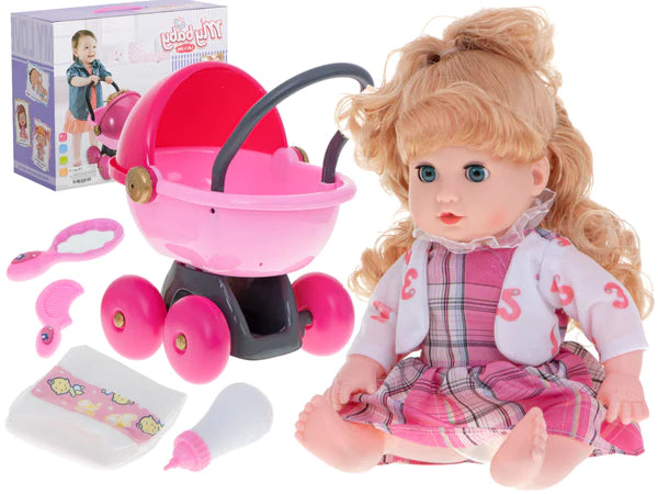 Ala doll with trolley + checkered dress accessories