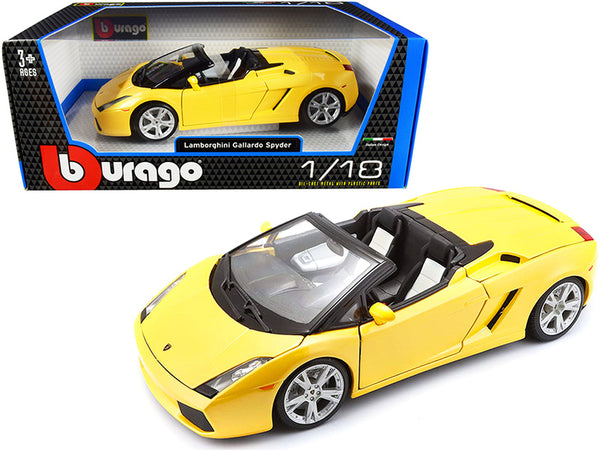 Bburago Die-cast Lamborghini Gallardo Spyder Convertible Car 1:18 Scale Model - Yellow