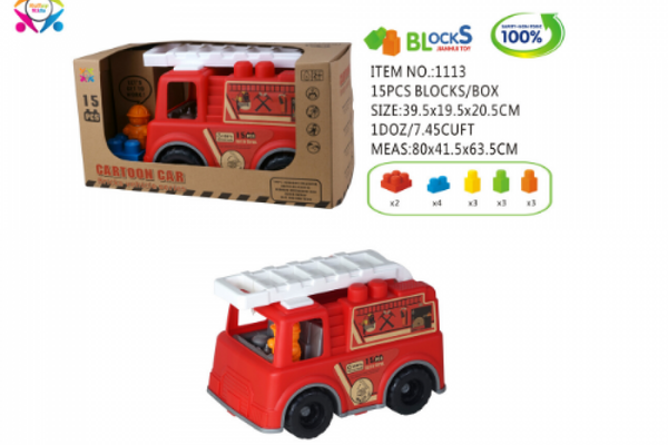 ECO FRIENDLY FIRE ENGINE 2 BRICKS VEHICLE 15PCS-ROLL UP