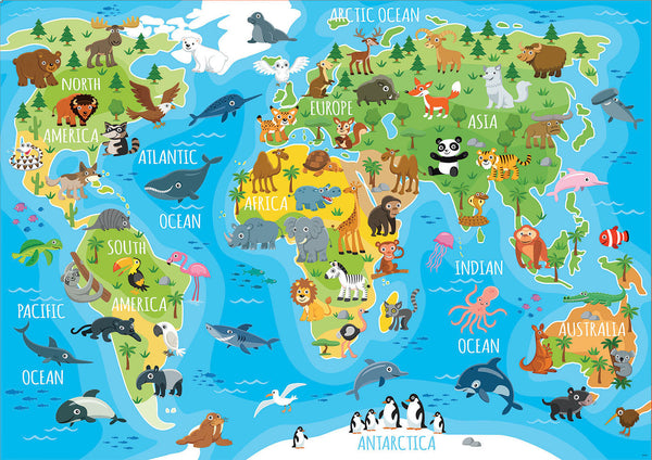 Educa Puzzles - 150 Animals World Map - Suitable for 3 years and above