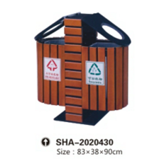 Outdoor Steel Wood double trashcan