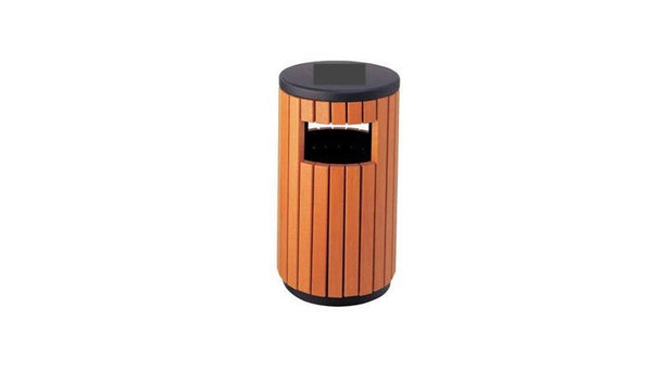 GOLD Single Wooden Trash Bin For Outdoor