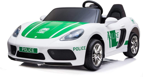 PORSCHE PANAMERA DUBAI POLICE RIDE ON CAR 12V TWO SEATER OFFICIALLY LICENSED KEY START EVA WHEELS BLUETOOTH LED