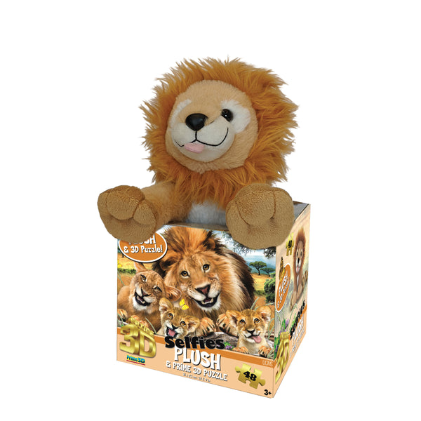 Prime 3D Puzzles - Howard Robinson - Lion Selfie 48 pcs Puzzle with Plush