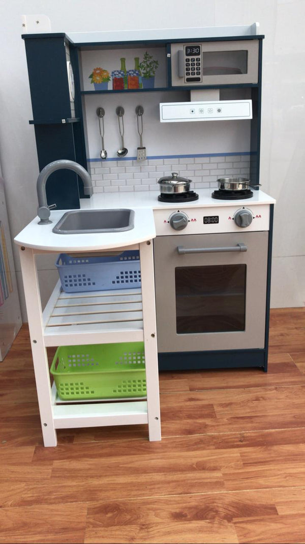 Wooden White and Blue Kitchen